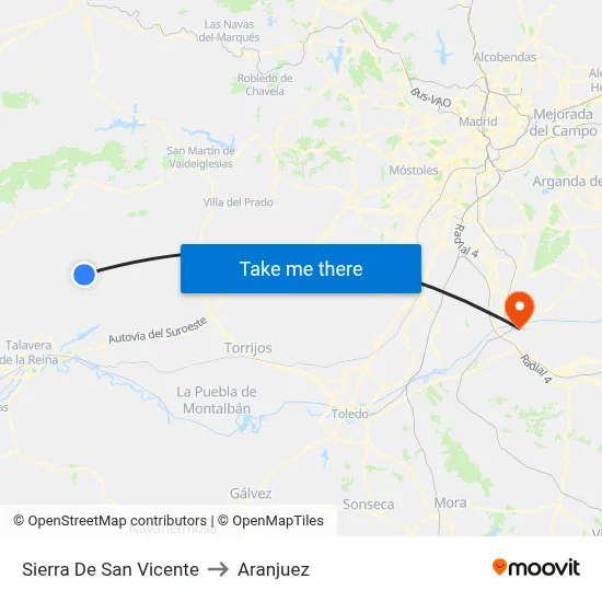 Sierra De San Vicente to Aranjuez map