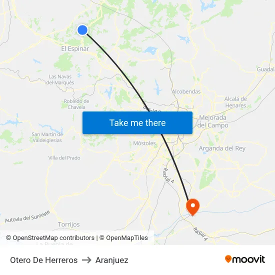Otero De Herreros to Aranjuez map