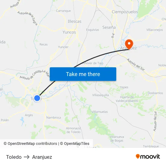 Toledo to Aranjuez map