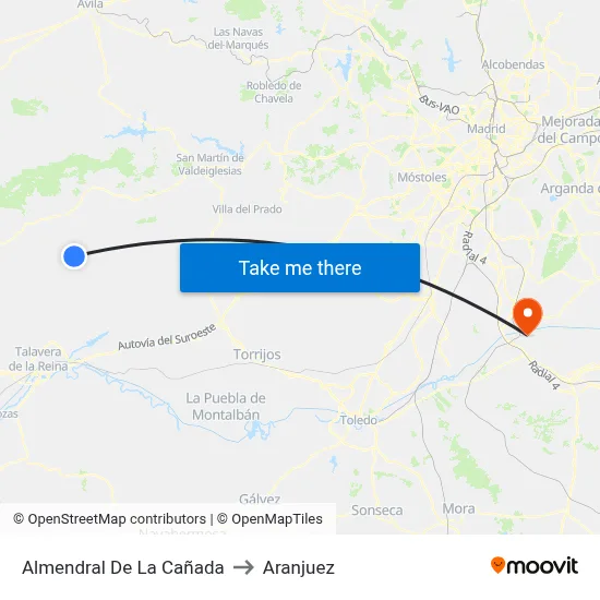 Almendral De La Cañada to Aranjuez map