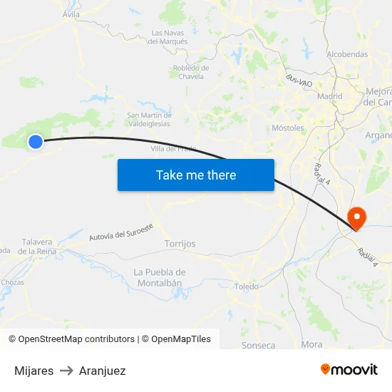Mijares to Aranjuez map