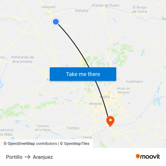 Portillo to Aranjuez map