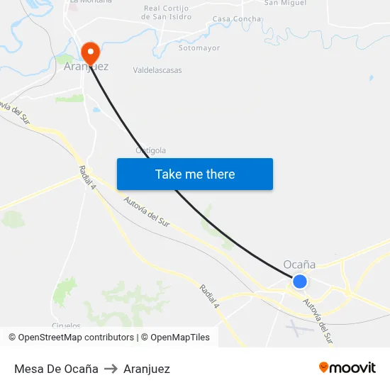 Mesa De Ocaña to Aranjuez map