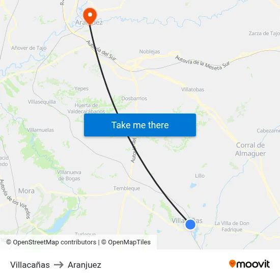 Villacañas to Aranjuez map