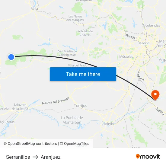 Serranillos to Aranjuez map