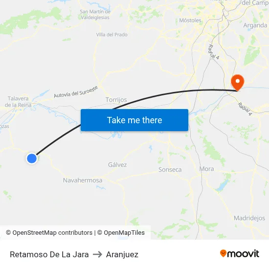 Retamoso De La Jara to Aranjuez map