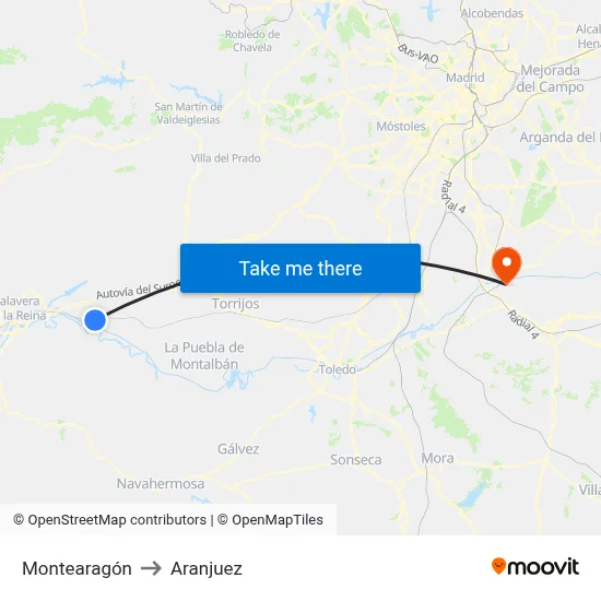 Montearagón to Aranjuez map