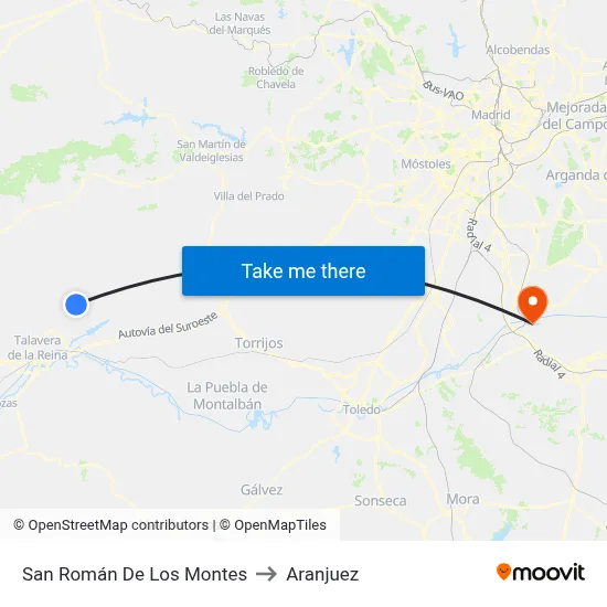 San Román De Los Montes to Aranjuez map