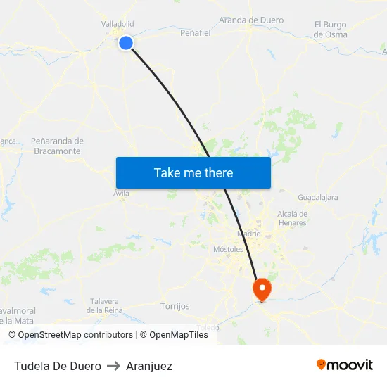 Tudela De Duero to Aranjuez map