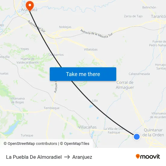 La Puebla De Almoradiel to Aranjuez map