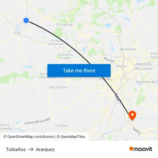 Tolbaños to Aranjuez map