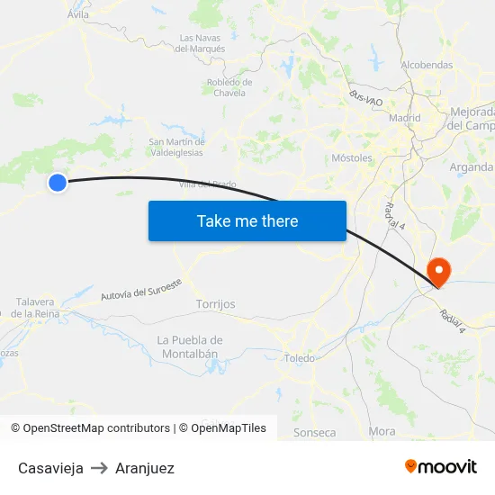 Casavieja to Aranjuez map