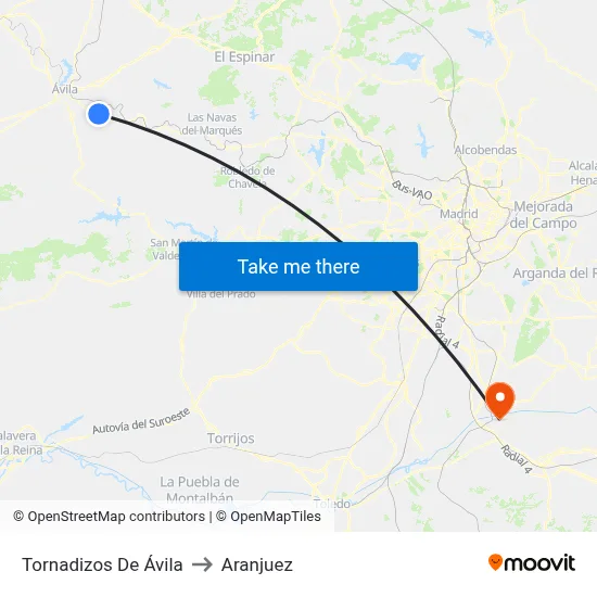 Tornadizos De Ávila to Aranjuez map