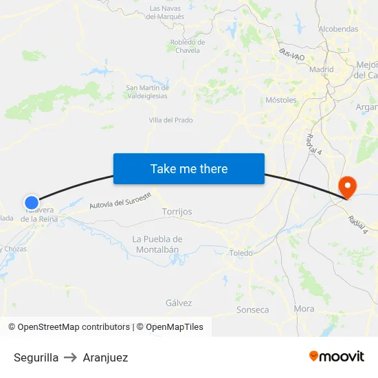 Segurilla to Aranjuez map