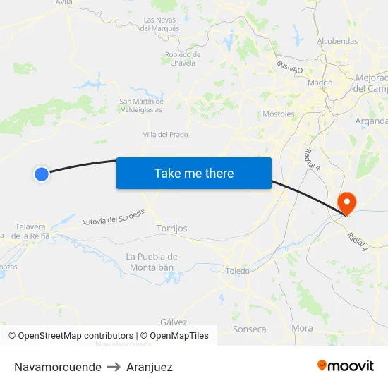 Navamorcuende to Aranjuez map