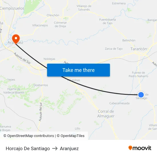 Horcajo De Santiago to Aranjuez map
