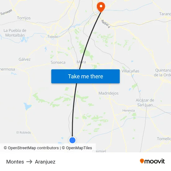 Montes to Aranjuez map