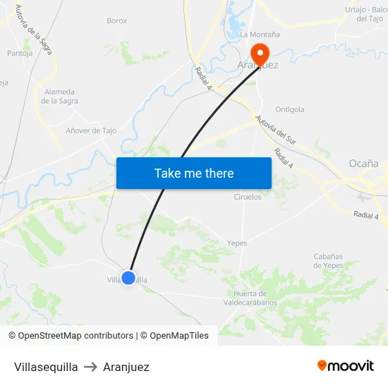 Villasequilla to Aranjuez map
