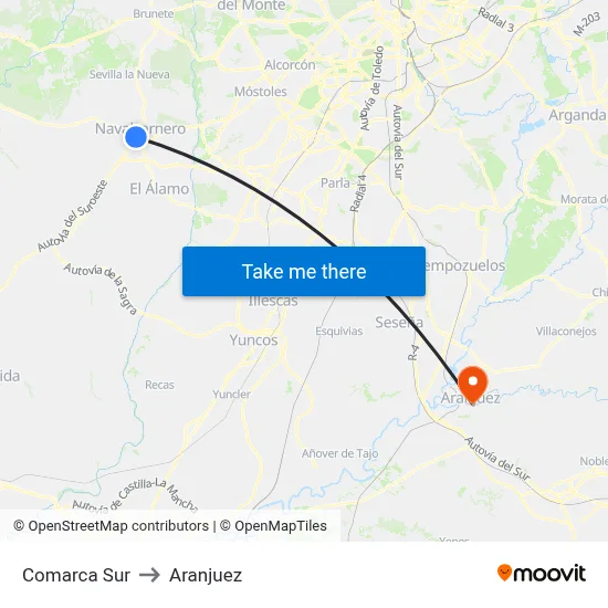 Comarca Sur to Aranjuez map