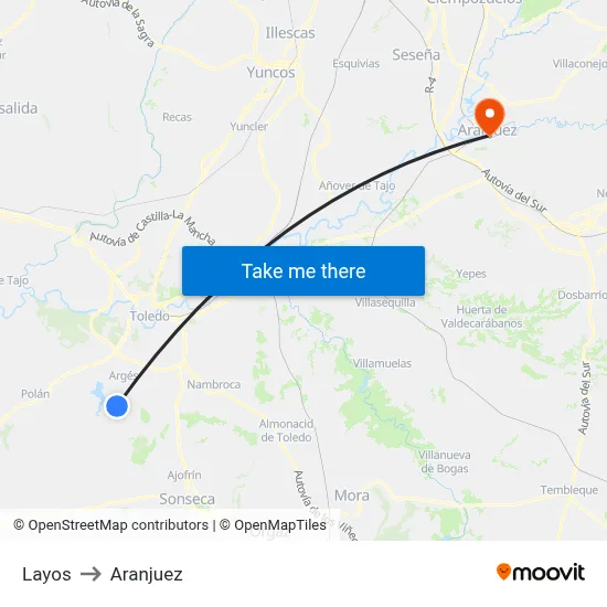 Layos to Aranjuez map