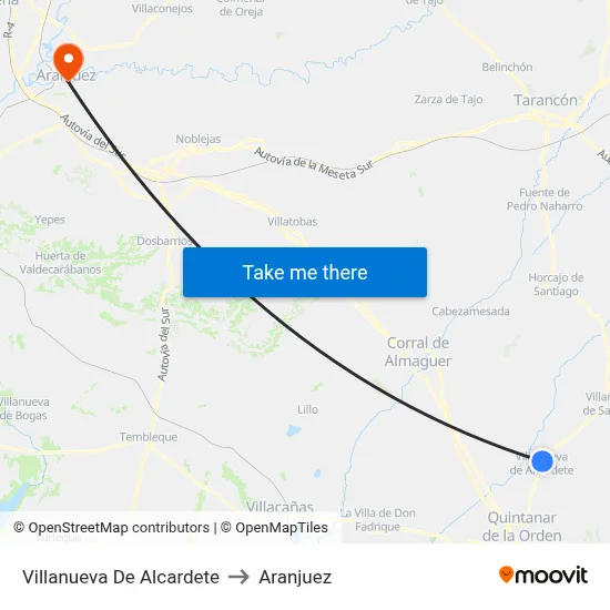Villanueva De Alcardete to Aranjuez map