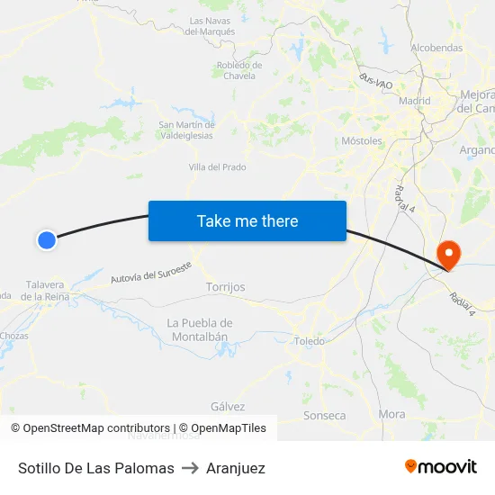 Sotillo De Las Palomas to Aranjuez map