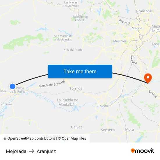 Mejorada to Aranjuez map