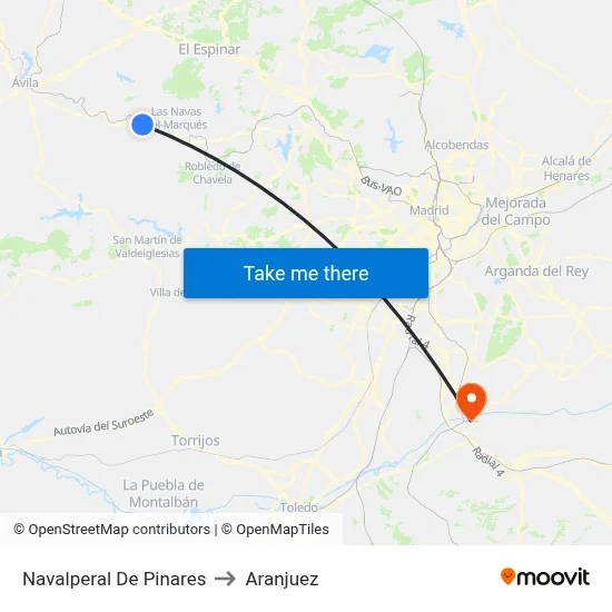 Navalperal De Pinares to Aranjuez map