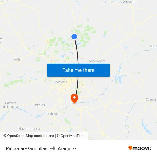Piñuécar-Gandullas to Aranjuez map
