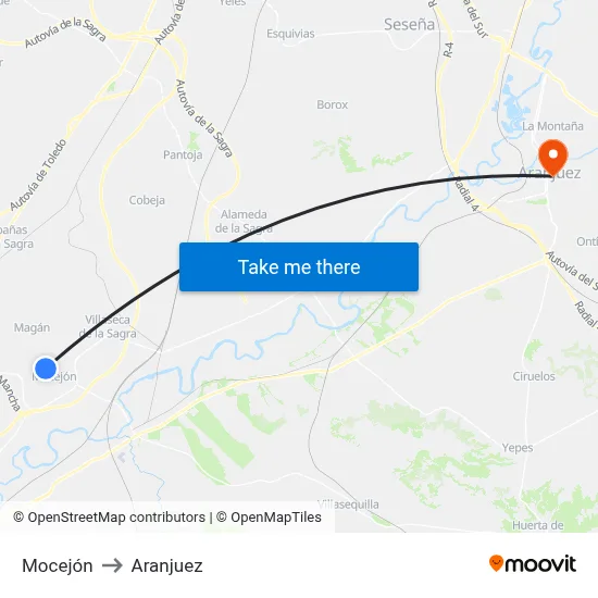 Mocejón to Aranjuez map