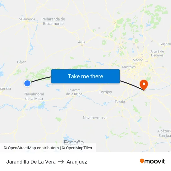 Jarandilla De La Vera to Aranjuez map
