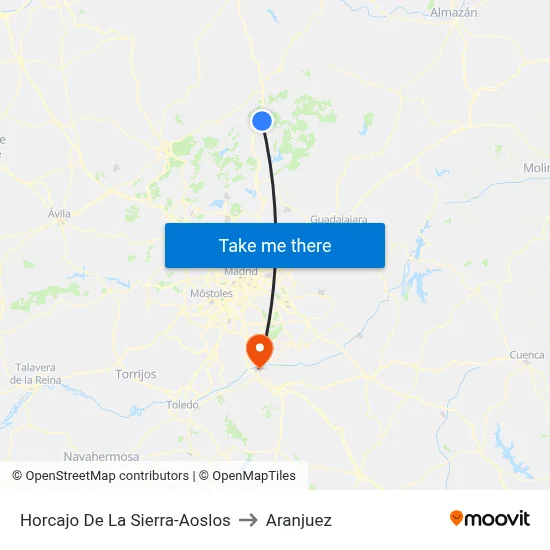 Horcajo De La Sierra-Aoslos to Aranjuez map