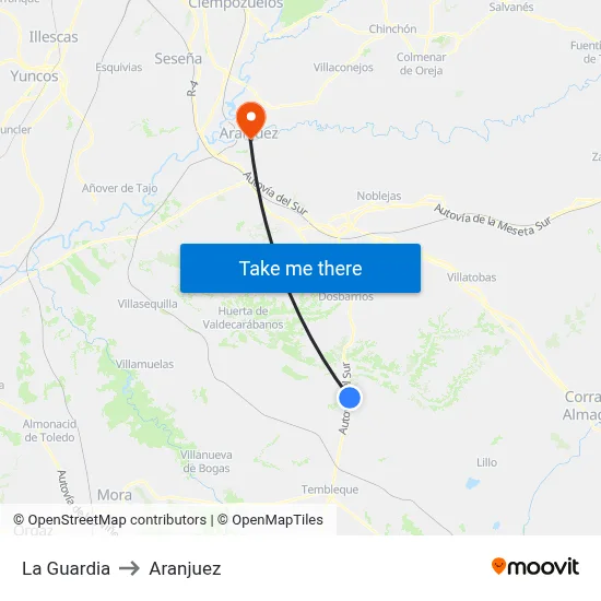 La Guardia to Aranjuez map