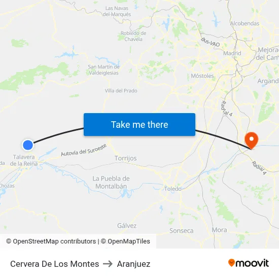 Cervera De Los Montes to Aranjuez map