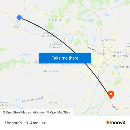 Mingorría to Aranjuez map