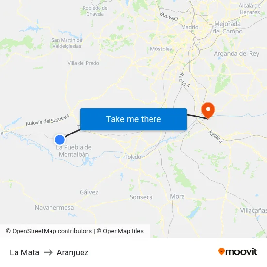 La Mata to Aranjuez map