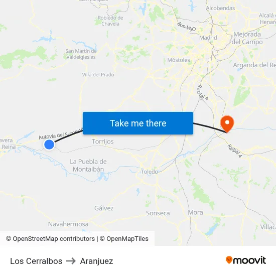 Los Cerralbos to Aranjuez map