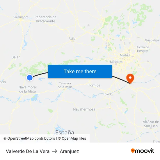 Valverde De La Vera to Aranjuez map