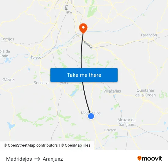 Madridejos to Aranjuez map