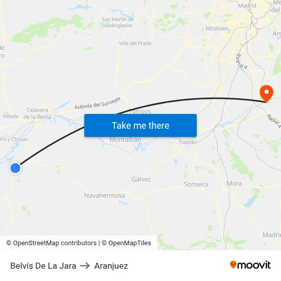 Belvís De La Jara to Aranjuez map