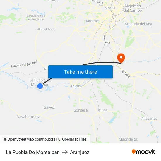 La Puebla De Montalbán to Aranjuez map