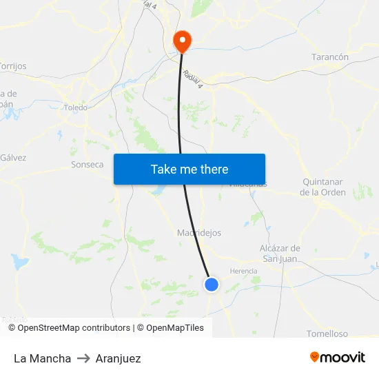 La Mancha to Aranjuez map