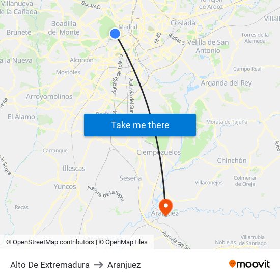 Alto De Extremadura to Aranjuez map