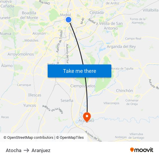 Atocha to Aranjuez map