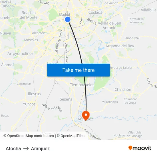 Atocha to Aranjuez map