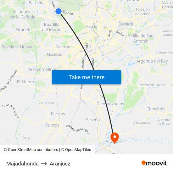 Majadahonda to Aranjuez map