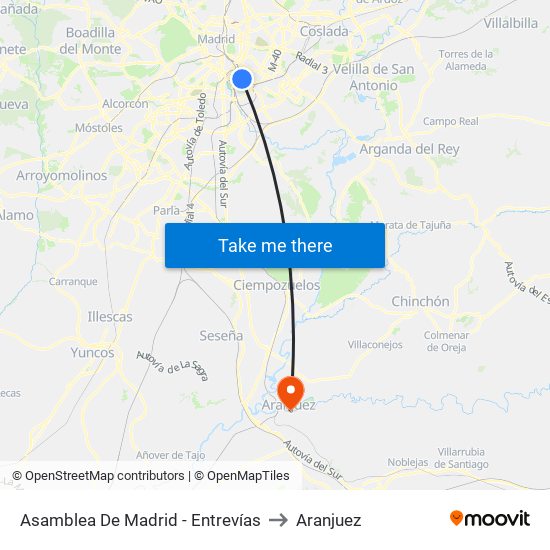 Asamblea De Madrid - Entrevías to Aranjuez map