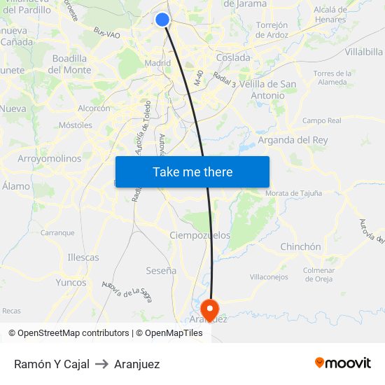 Ramón Y Cajal to Aranjuez map