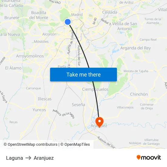 Laguna to Aranjuez map