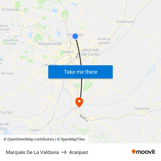 Marqués De La Valdavia to Aranjuez map